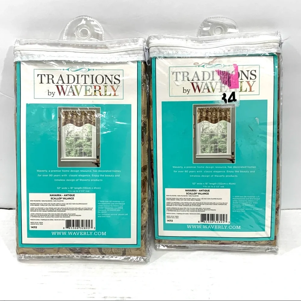 Set of 2 Traditions by Waverly Navarra Floral Window Valances 52 x 16 NEW NIP